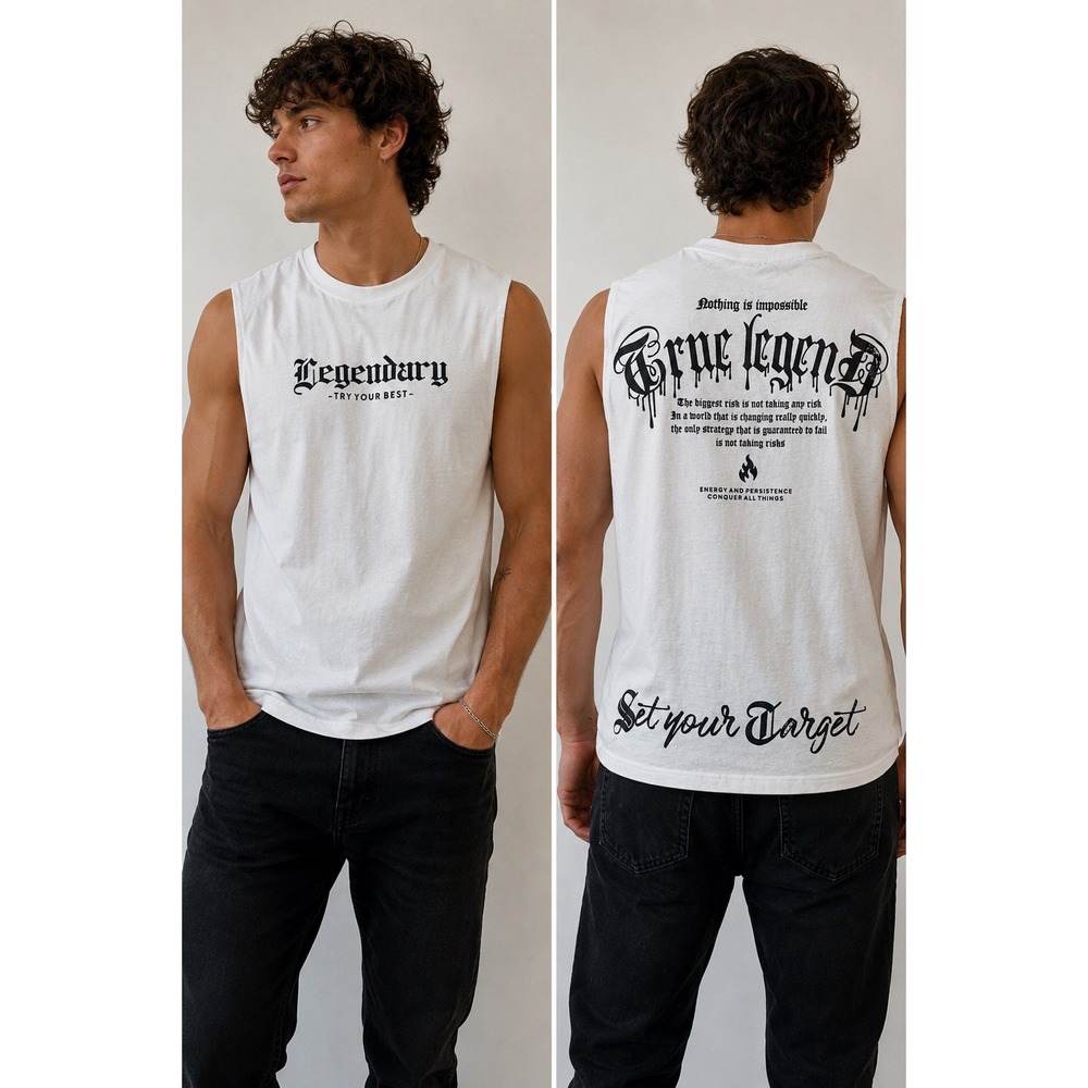 Seven Souls Muscle Tee Mens Large White‎ Legendary Gothic Graphic Tank Top Y2K